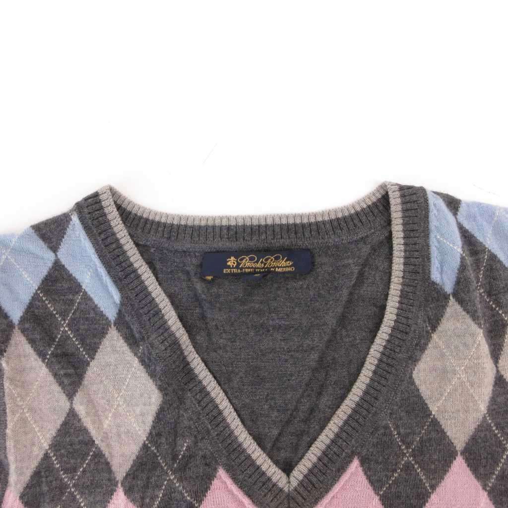 Brooks Brothers ウールベスト　チャコールグレー　中綿　チェック柄 ブルックスブラザーズ BROOKS BROTHERS 美品 ニット ベスト アーガイル