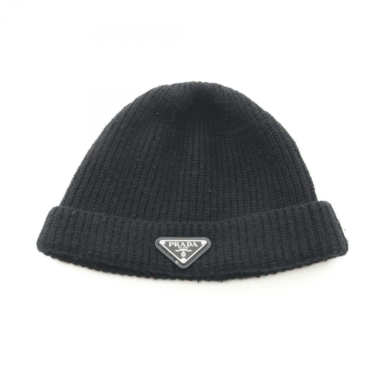 プラダ PRADA ニットキャップ 三角プレート ニットキャップ UMD489 ウール ニット帽 レディース Used B