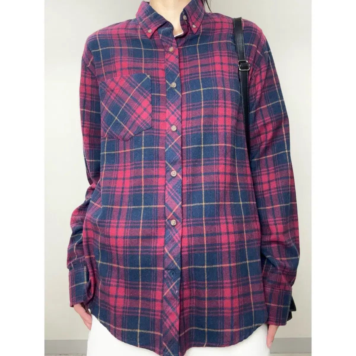 日本 ヴィンテージ レッド ネイビー CHECK シャツ