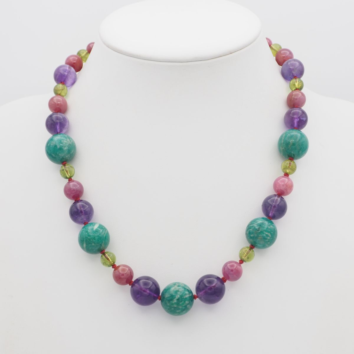 W389 カラーストーン アメジスト ネックレス マルチカラー 紐 デザイン アンティーク 2月誕生石