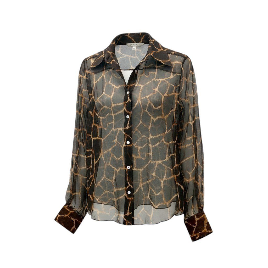 72e21 DOLCE&GABBANA ドルチェアンドガッパーナ シルクシャツ シアーブラウス キリン柄 トップス N249 1430 42サイズ ブラウン系 シルク100％ レディース 女性用u02t