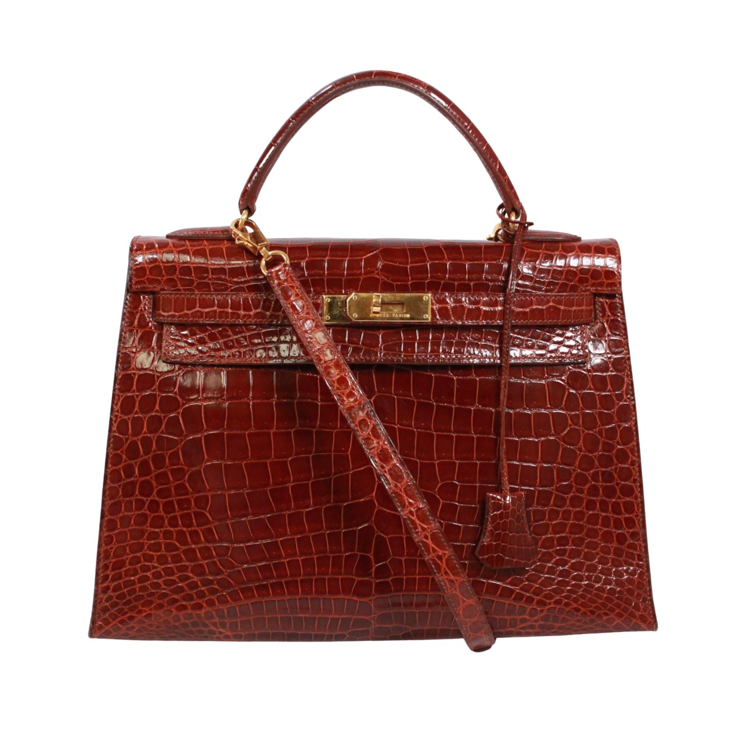 HERMES ケリー32 クロコダイル ブラウン ハンドバッグ ゴールド