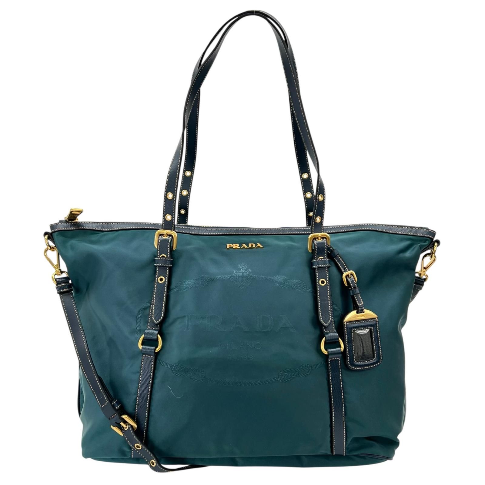 PRADA TESSUTO SAFFIANO ナイロン×サフィアーノレザー グリーン トートバッグ ゴールド BR4253