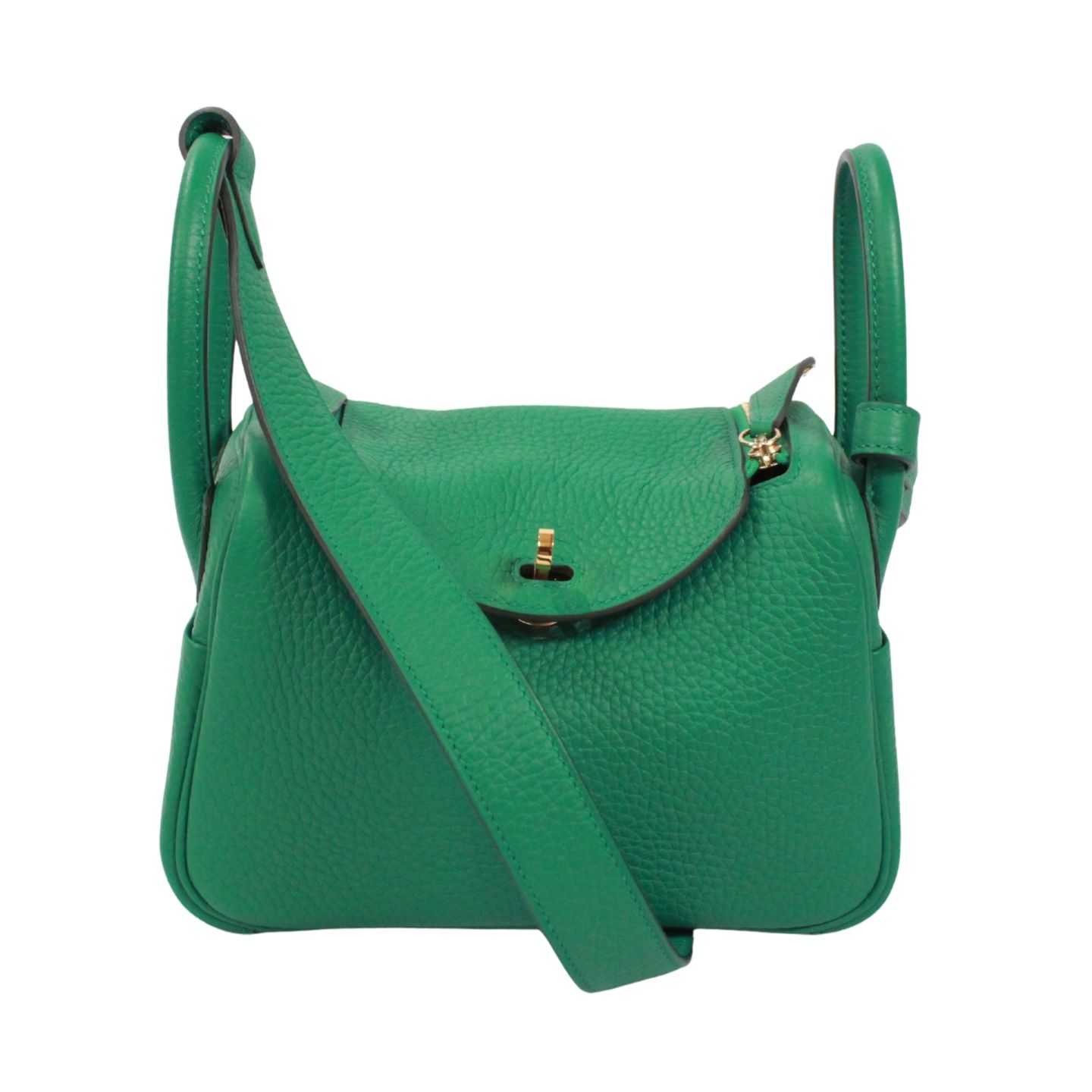 HERMES ミニ リンディ 20 トリヨンクレマンス レザー グリーン ショルダーバッグ ゴールド