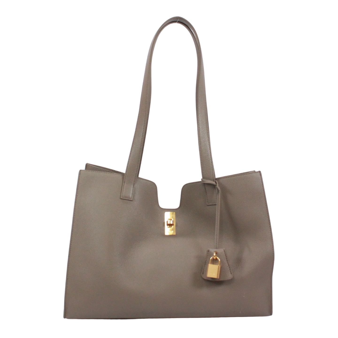 CELINE カバ 16 レザー グレーベージュ トートバッグ ゴールド