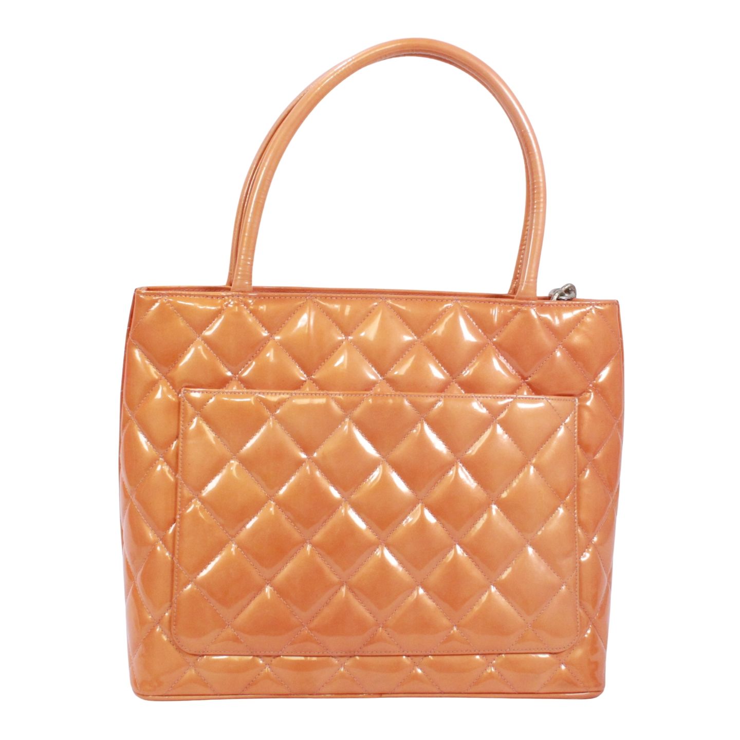 CHANEL 復刻トート エナメルレザー オレンジ トートバッグ シルバー