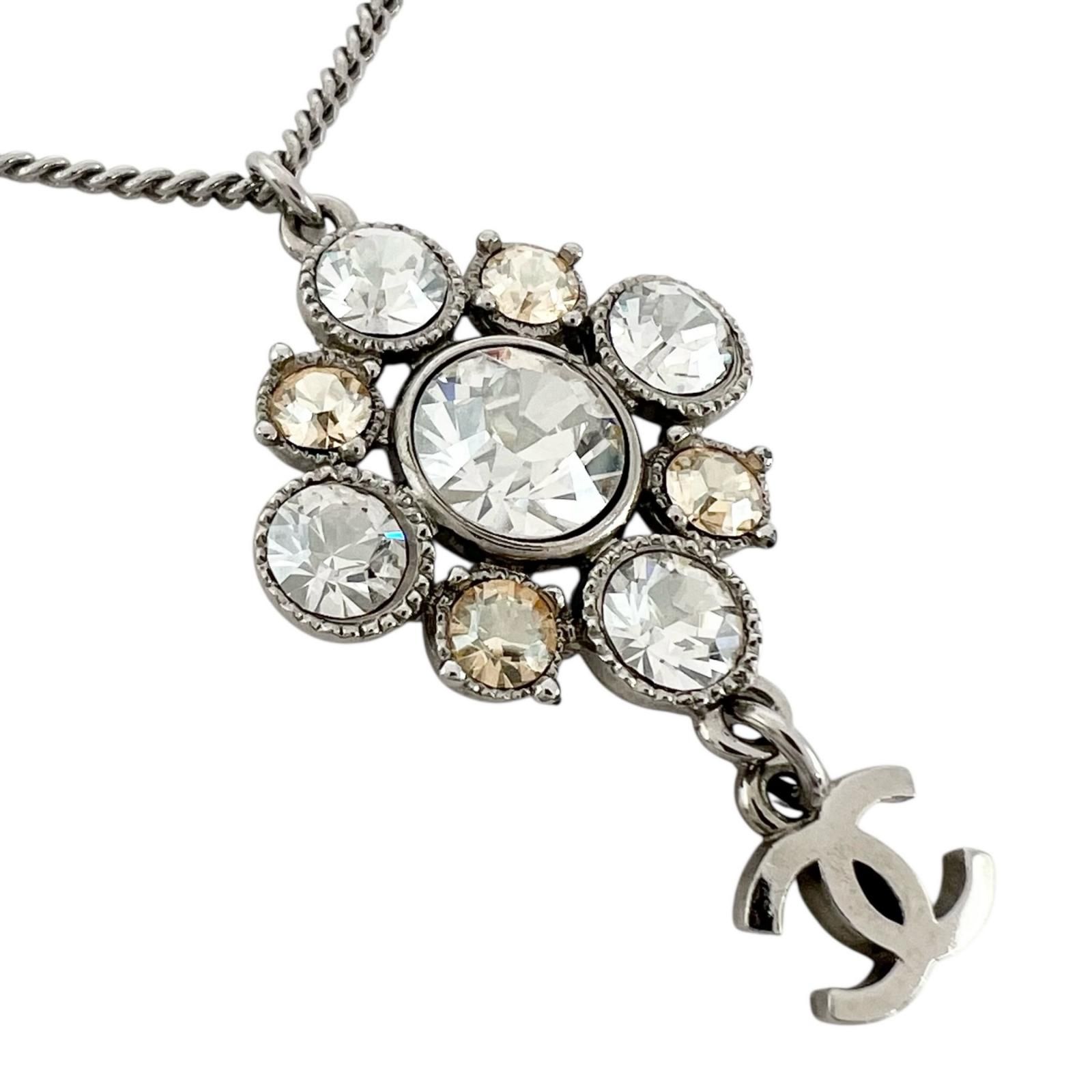 CHANEL ココマーク メタル×ラインストーン シルバー ネックレス