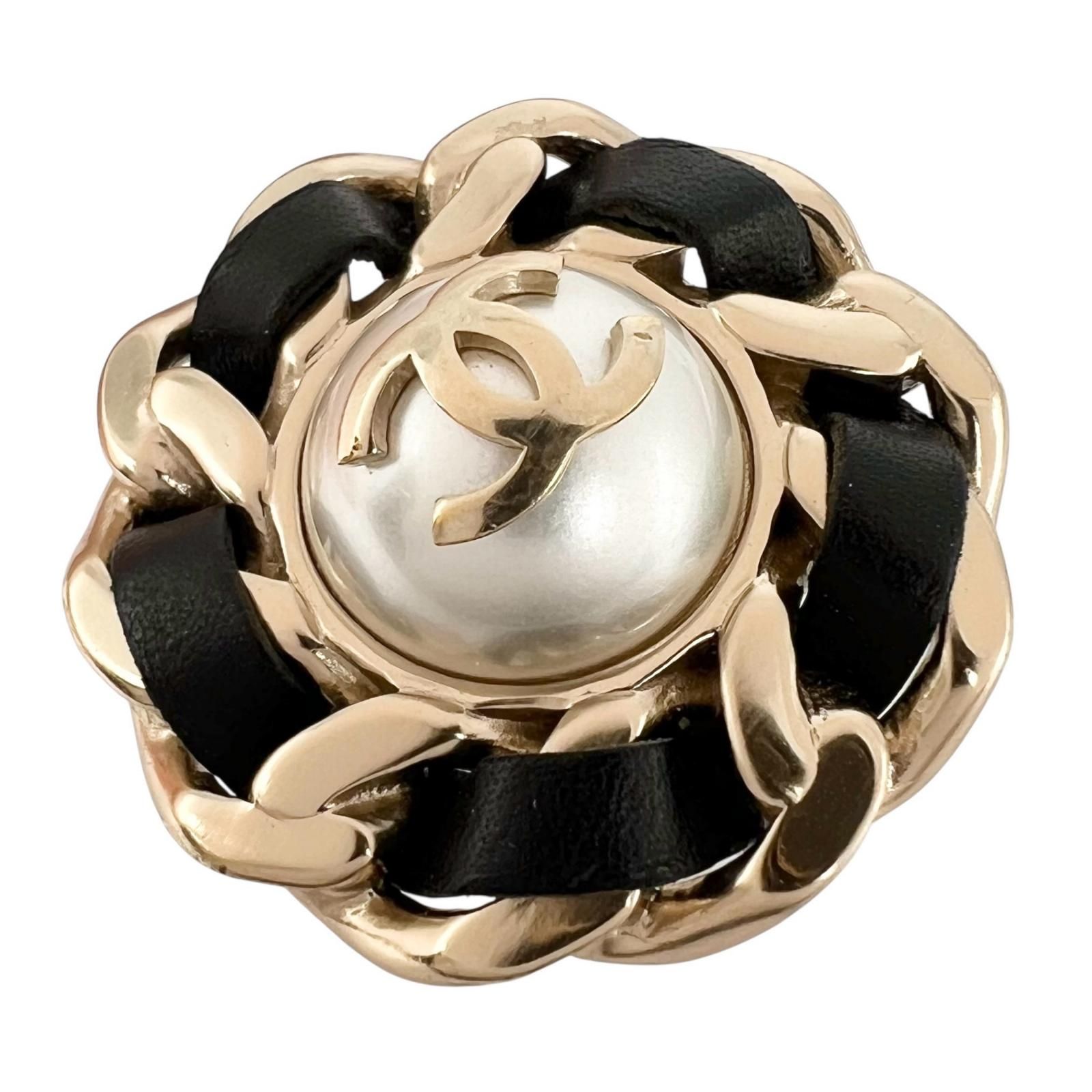 CHANEL チェーンモチーフ メタル ゴールド×ブラック 指輪