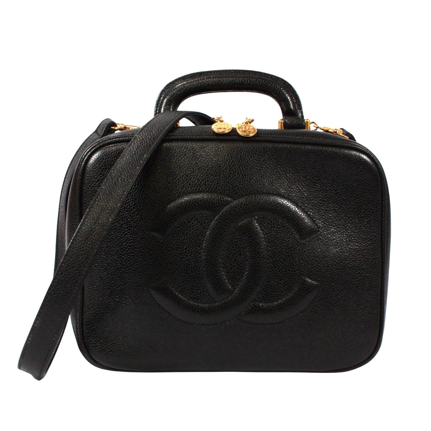CHANEL ココマーク バニティバッグ キャビアスキン ブラック ハンドバッグ ゴールド A07061