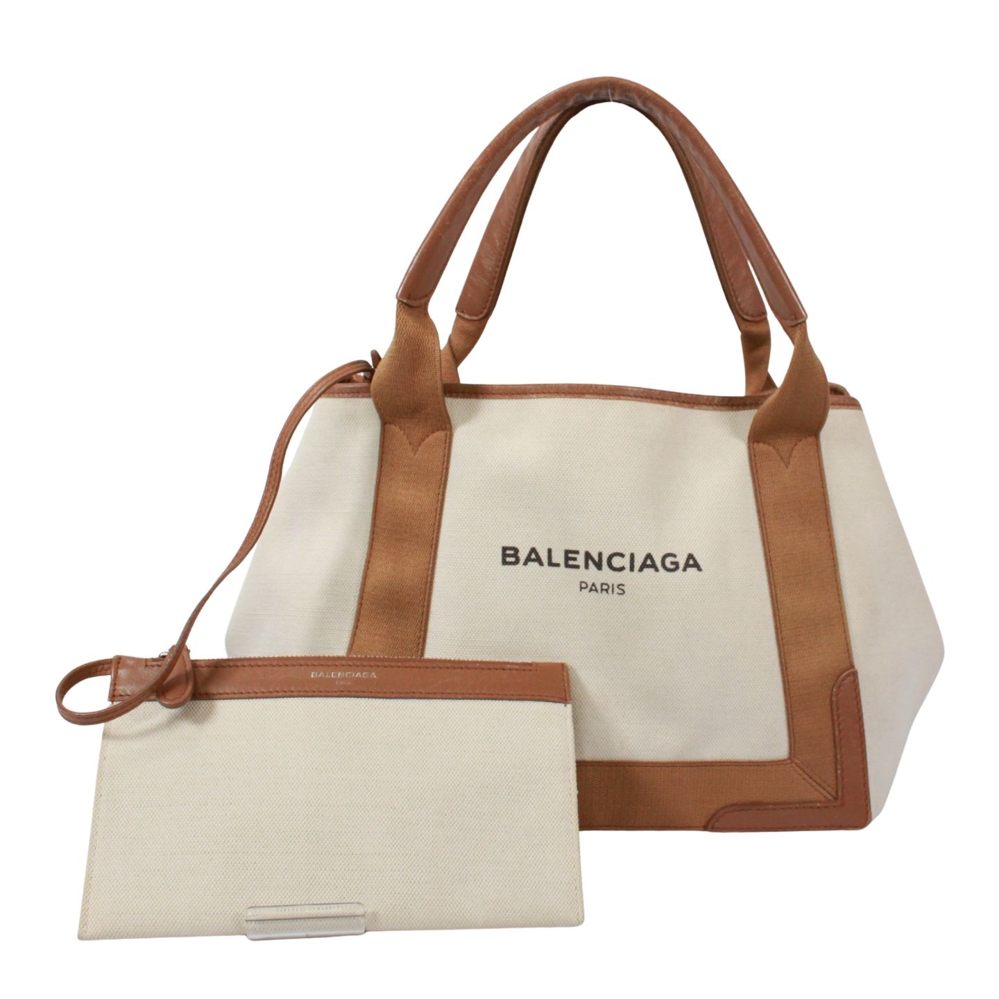 BALENCIAGA NAVY CABAS S ネイビーカバ レザー×キャンバス ブラウン