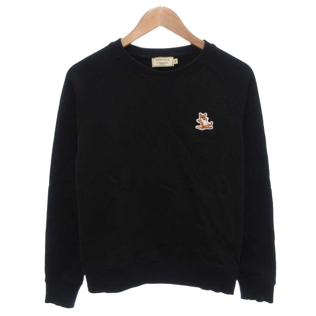 メゾンキツネ MAISON KITSUNE Chillax FOX トレーナー スウェット 裏毛 ロゴ ワッペン 刺繍 長袖 XS 黒 ブラック /FF