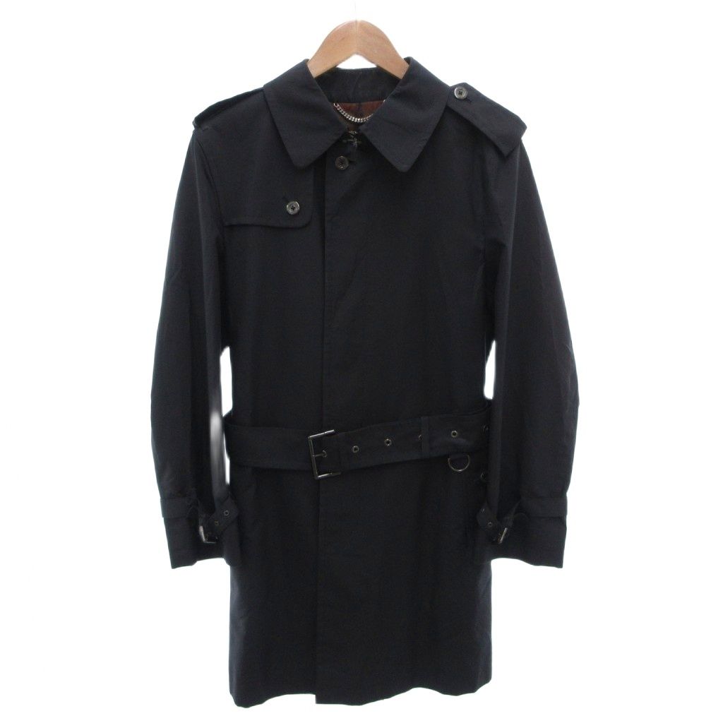 バーバリー ロンドン BURBERRY LONDON トレンチコート ダブル 裏地チェック チェーン ひざ丈 M 黒 ブラック /FF