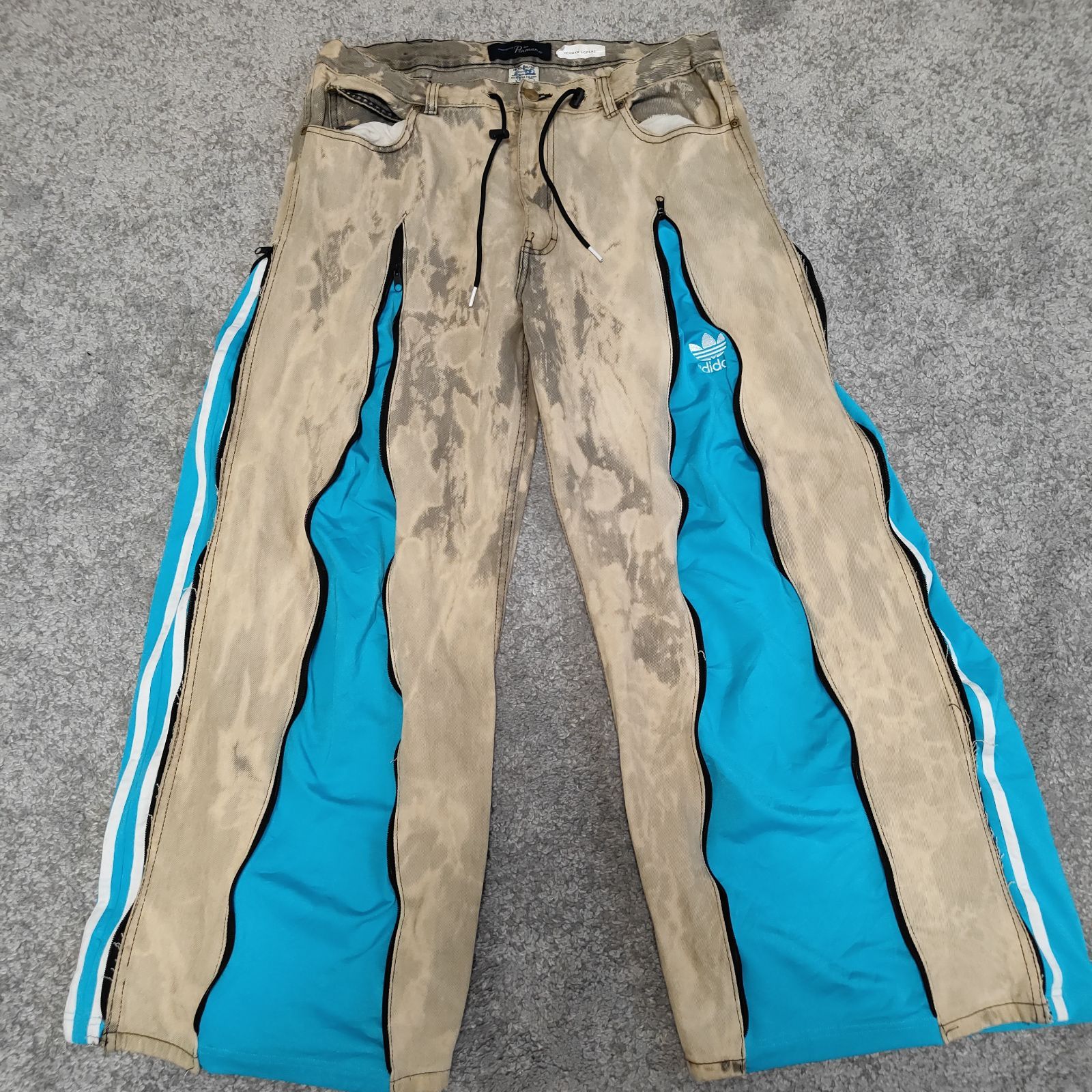 REMAKE　リメイク デニムジャージパンツ ドッキング　再構築 【サイズ】 フリーサイズ　DENIM　ジーパン　JEANS　ジーンズ　ユニセックス　中古　古着
