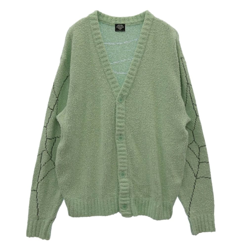 タトゥースタジオヤマダ TATTOO STUDIO YAMADA SPIDERWEB BOUCLE COTTON CARDIGAN スパイダーウェブ ブークレ コットン Vネック カーディガン ライトグリーン系 M【中古】