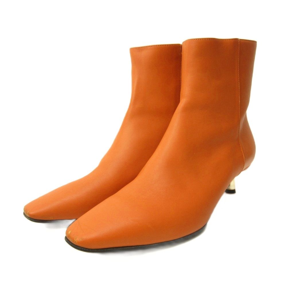 バリー BALLY カーリー ショートブーツ シューズ サイドジップ レザー 40 27.0cm オレンジ 0507
