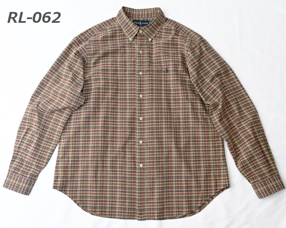 ［USED］Ralph Lauren ラルフローレン CLASSIC FIT 渋め配色チェック ボタンダウンカラーシャツ TWO-PLY COTTON XL [rl-062]