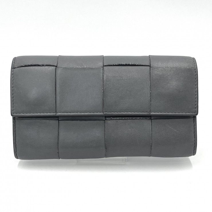BOTTEGA VENETA（ボッテガヴェネタ）マキシイントレチャート 長財布 グレー レザー 二つ折り ウォレット レディース メンズ【中古】