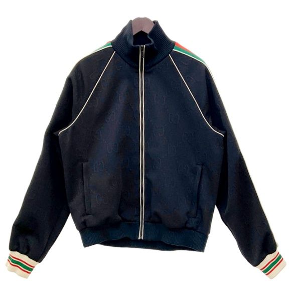 GUCCI グッチ GG ジャージージャカード ジップジャケット トラックジャケット ジャージ メンズ Sサイズ ブラック アウター DM19085■