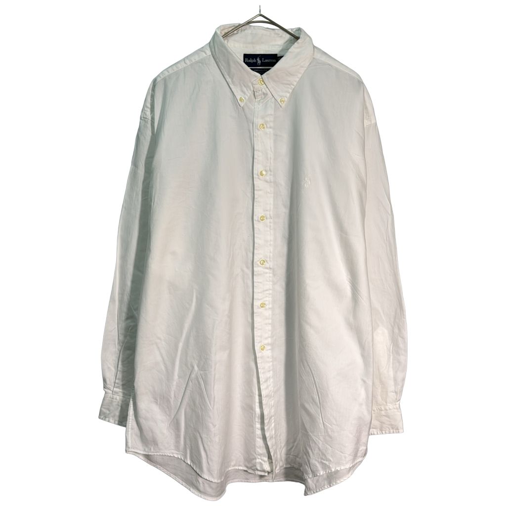 RALPH LAUREN ラルフローレン YARMOUTH ワンポイントロゴ ボタンダウン 長袖シャツ ホワイト(メンズ 17 1/2)中古 古着 Y1407