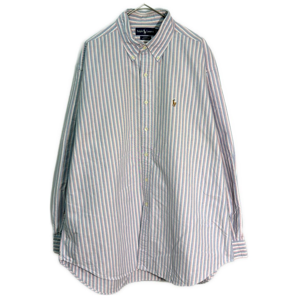 RALPH LAUREN ラルフローレン BLAKE ボタンダウン 長袖シャツ ストライプ ブルー(メンズ XL)中古 古着 Y1408