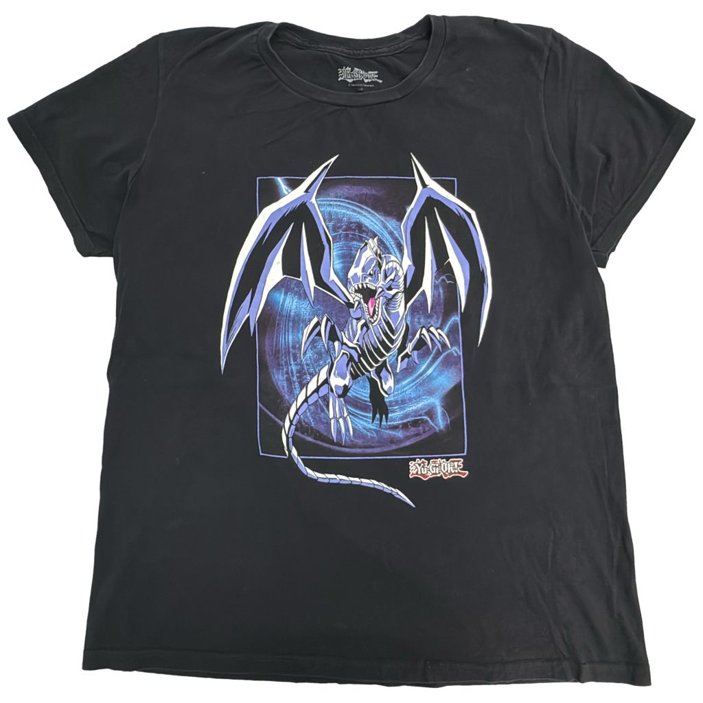 遊戯王 青眼の白龍 ブルーアイズホワイトドラゴン 半袖Ｔシャツ キャラクター ブラック(メンズ XL)中古 古着 Y1429