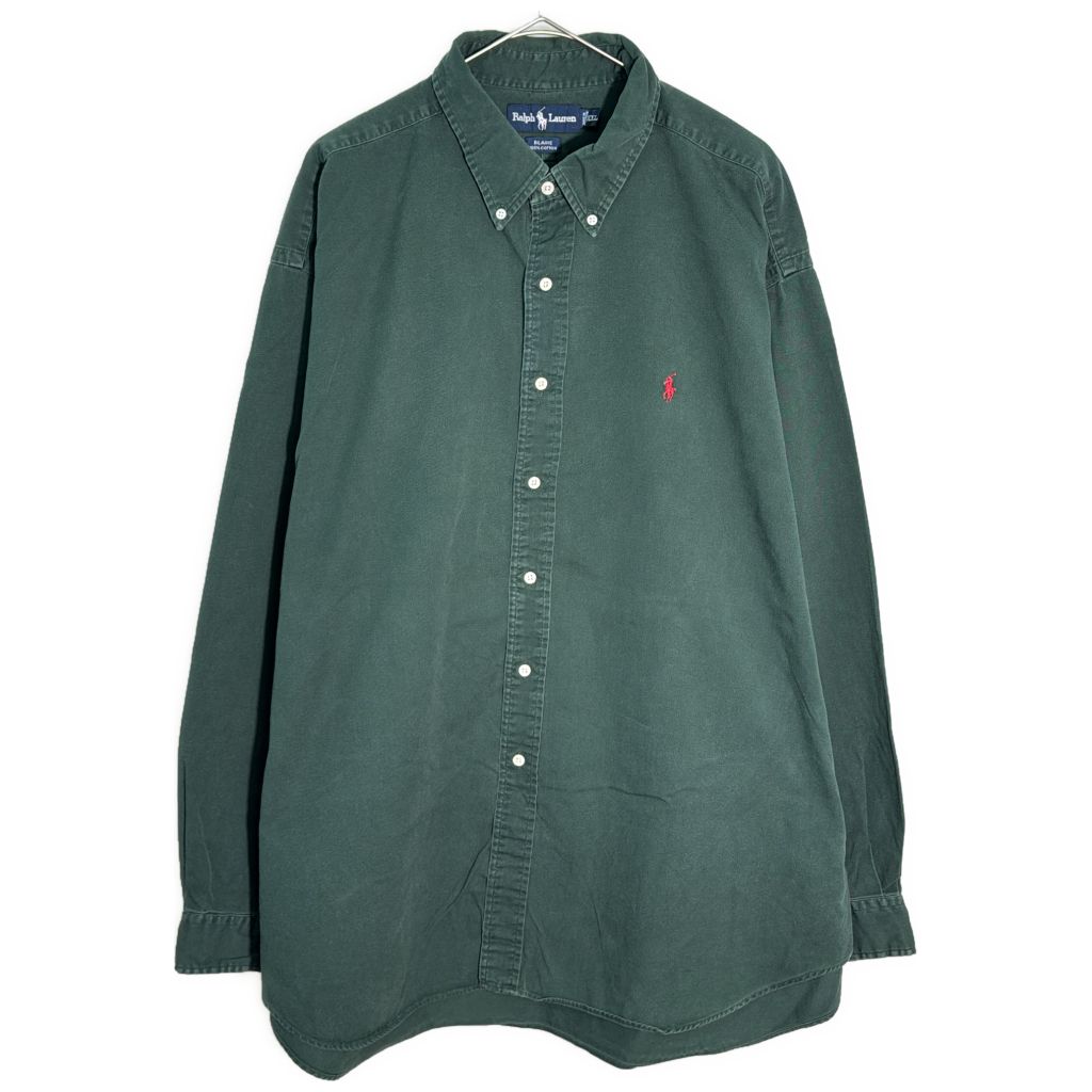 RALPH LAUREN ラルフローレン BLAIRE ワンポイントロゴ ボタンダウン 長袖シャツ 大きいサイズ グリーン(メンズ XXL)中古 古着 Y1444
