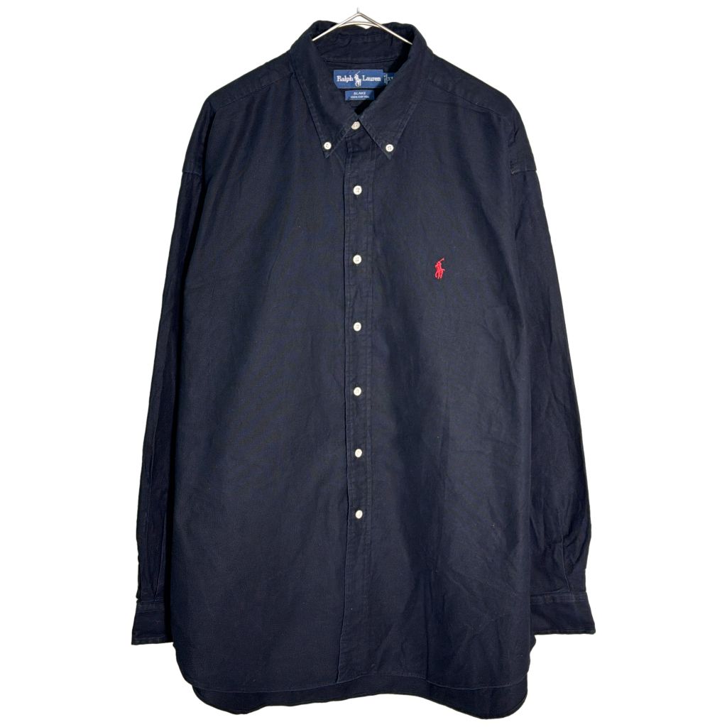 RALPH LAUREN ラルフローレン BLAKE ピケ生地 ボタンダウン 長袖シャツ ブラック(メンズ XL)中古 古着 Y1449