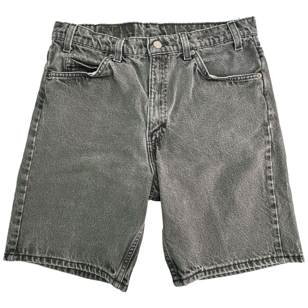 90年代 USA製 Levi's リーバイス 505 デニムショートパンツ オレンジタブ 後染め ブラック(メンズ W34)中古 古着 Y1462