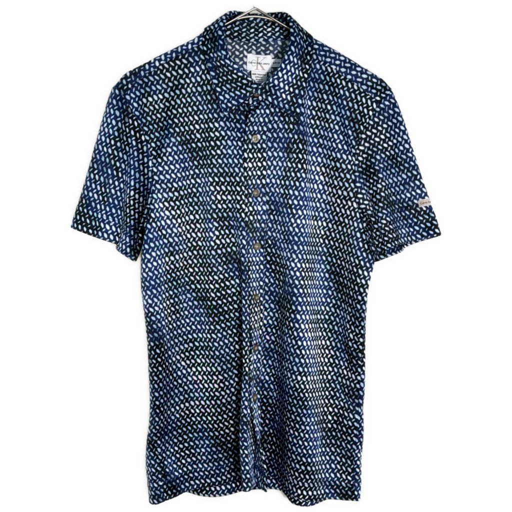 Calvin klein Jeans カルバンクライン ジーンズ 半袖シャツ 総柄 ブルー(メンズ S)中古 古着 Y1471