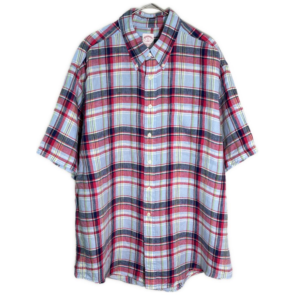 Brooks Brothers ブルックスブラザーズ ボタンダウン リネンシャツ チェック マルチカラー(メンズ XL)中古 古着 Y1474