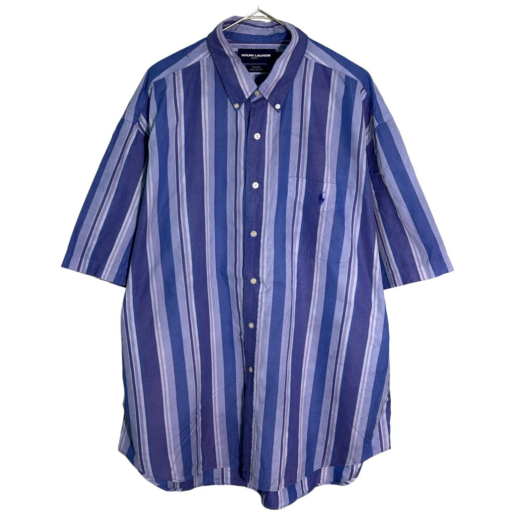 90年代 Ralph Lauren GOLF ラルフローレン ゴルフ TILDEN ボタンダウンシャツ ストライプ パープル(メンズ XL)中古 古着 Y1476