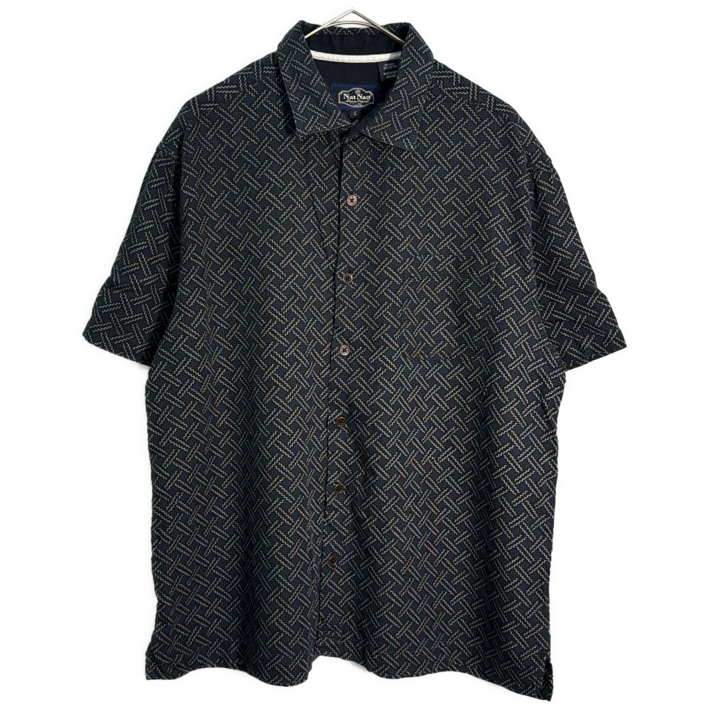 NAT NAST ナット・ナスト コットンシルクシャツ 総柄 ネイビー(メンズ L)中古 古着 Y1485