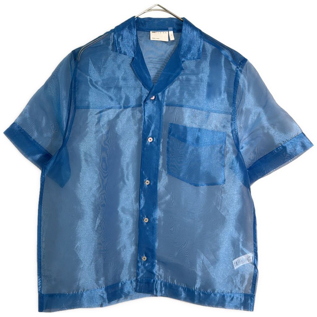ASOS DESIGN オープンカラー シースルーシャツ ブルー(メンズ S)中古 古着 Y1488