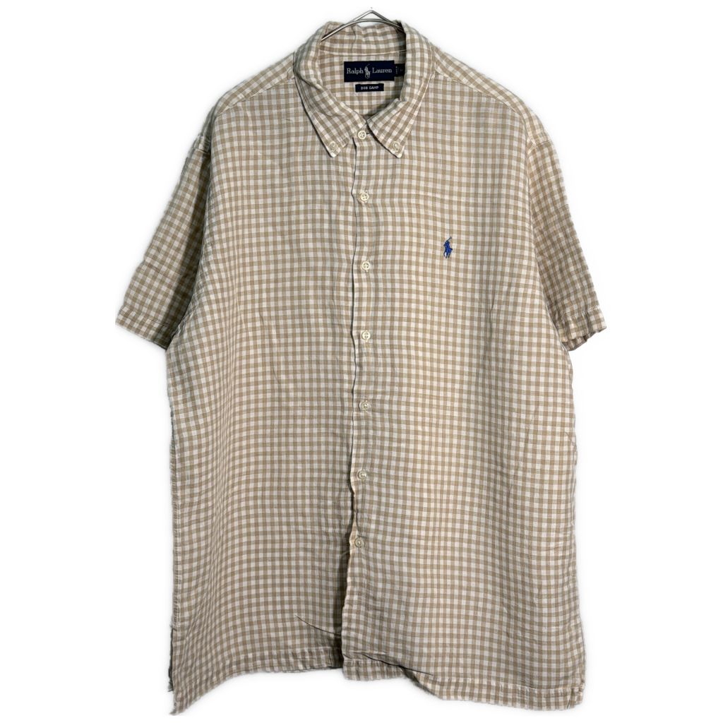 90年代 RALPH LAUREN ラルフローレン BOB CAMP ボタンダウンシャツ ギンガムチェック(メンズ L)中古 古着 Y1496