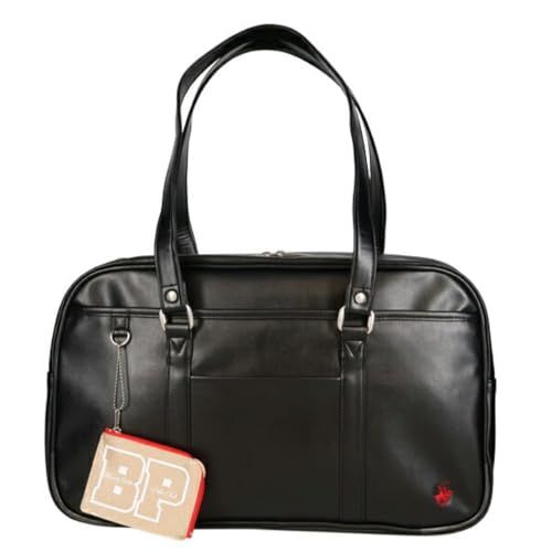 【新品】BEVERLY HILLS POLO CLUB(ビバリーヒルズポロクラブ) 合皮 スクールバッグ ボストンバッグ 茶色 黒 高校生 女子 男子 撥水 ポーチ付き bp002 (クロ【01】) 22aa4e7a