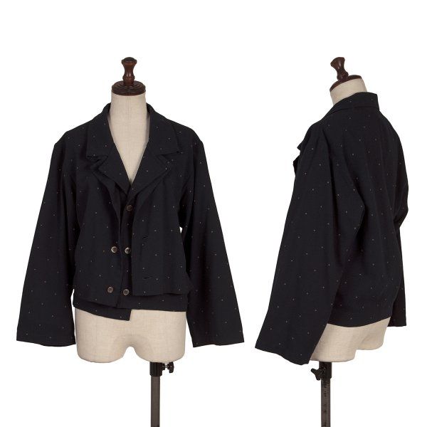 コムデギャルソンCOMME des GARCONS ウール混ピンドットレイヤードジャケット 紺M
