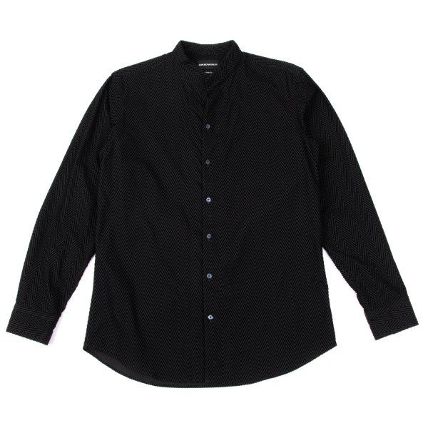 エンポリオアルマーニEMPORIO ARMANI コットン幾何学フロッキーバンドカラーシャツ 黒38/15 23,264円