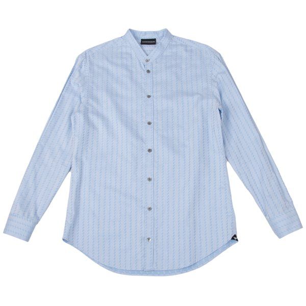 エンポリオアルマーニEMPORIO ARMANI コットン総柄ジャガードバンドカラーシャツ 水色S
