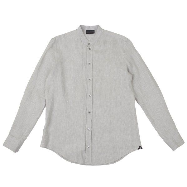 エンポリオアルマーニEMPORIO ARMANI リネンバンドカラーシャツ ライトグレーXS