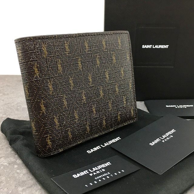 445 送料込み！ 未使用品 Saint Laurent 二つ折り札入れ 647151 ロゴ 箱付き
