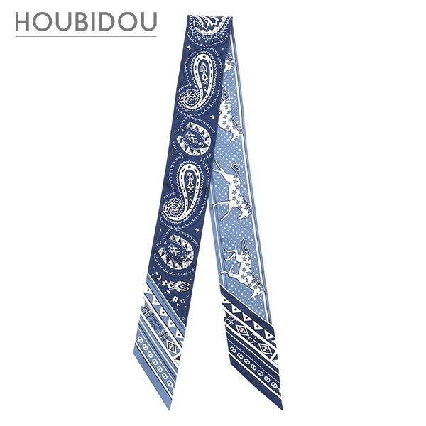 エルメス Hermes スカーフ ツイリー シルク ブルージーン×マリン×ホワイト 新品 未使用 【シュヴァル ドゥ クール バンダナ】 H064259S 03 【箱】【中古】