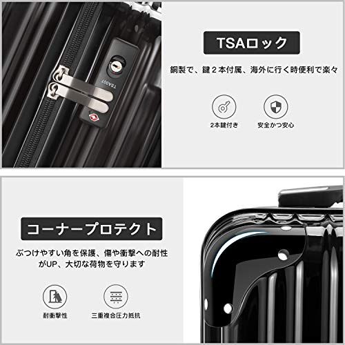 [VARNIC] スーツケース キャリーバッグ キャリーケース 機内持込 超軽量 大型 静音 ダブルキャスター 耐衝撃 360度回転 TSAローク搭載 ファスナー式 旅行 ビジネス 出張 (ブラック,Sサイズ/機内持込/40.5L(1?3泊) 3cdc7af4