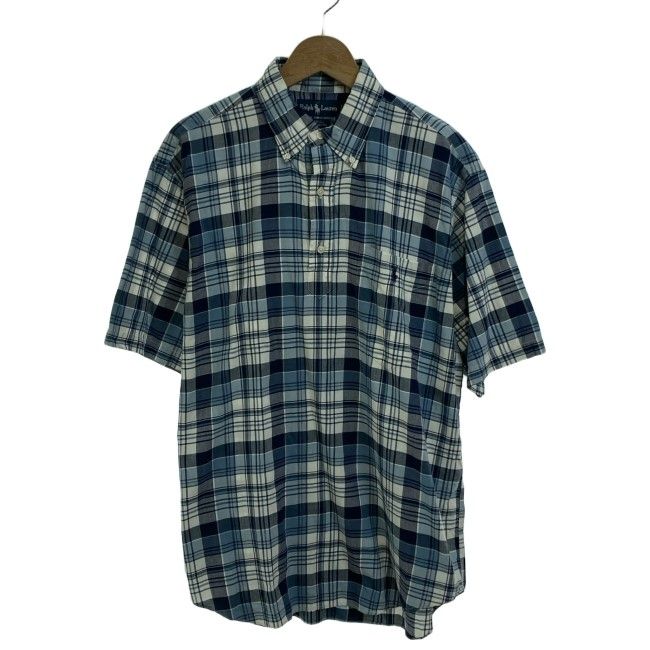 【中古】　RALPH LAUREN　チェックシャツ　半袖　シャツ　トップス　ボタンダウン　胸ポケット　ワンポイント　ブランドロゴ　スモールポニー　刺しゅう　古着　/1122