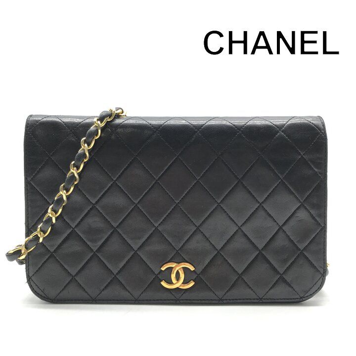 美品 CHANEL シャネル ココマーク マトラッセ プッシュロック ラムスキン チェーン ショルダー バッグ ブラック レディース BAG a12315