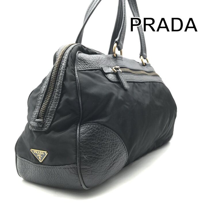 良品 PRADA プラダ レザー ロゴ ボストン ブラック ブランド カバン 鞄 BAG レディース ファッション a12752