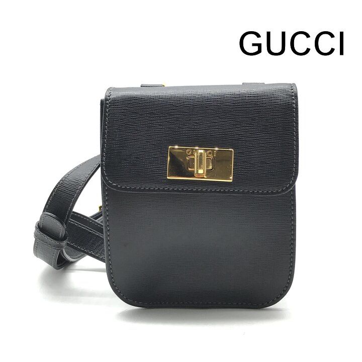 GUCCI グッチ ロゴ金具 ターンロック レザー ウエスト ポーチ ショルダー バッグ ブラック ファッション ブランド カバン k7570