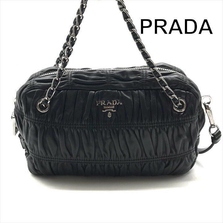 良品 PRADA プラダ マテラッセ レザー 2WAY ショルダー バッグ ブラック レディース ブランド カバン BAG レディース r1109