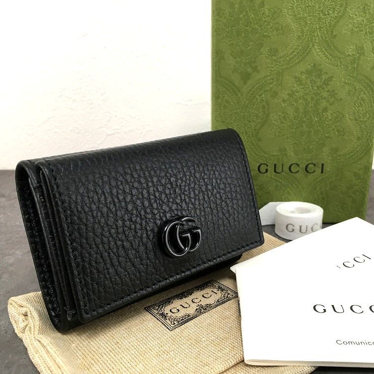 送料込み！ 未使用品 GUCCI コンパクトウォレット 735212 三つ折り財布 ブラック 箱付き ☆プレゼントにも☆ 290
