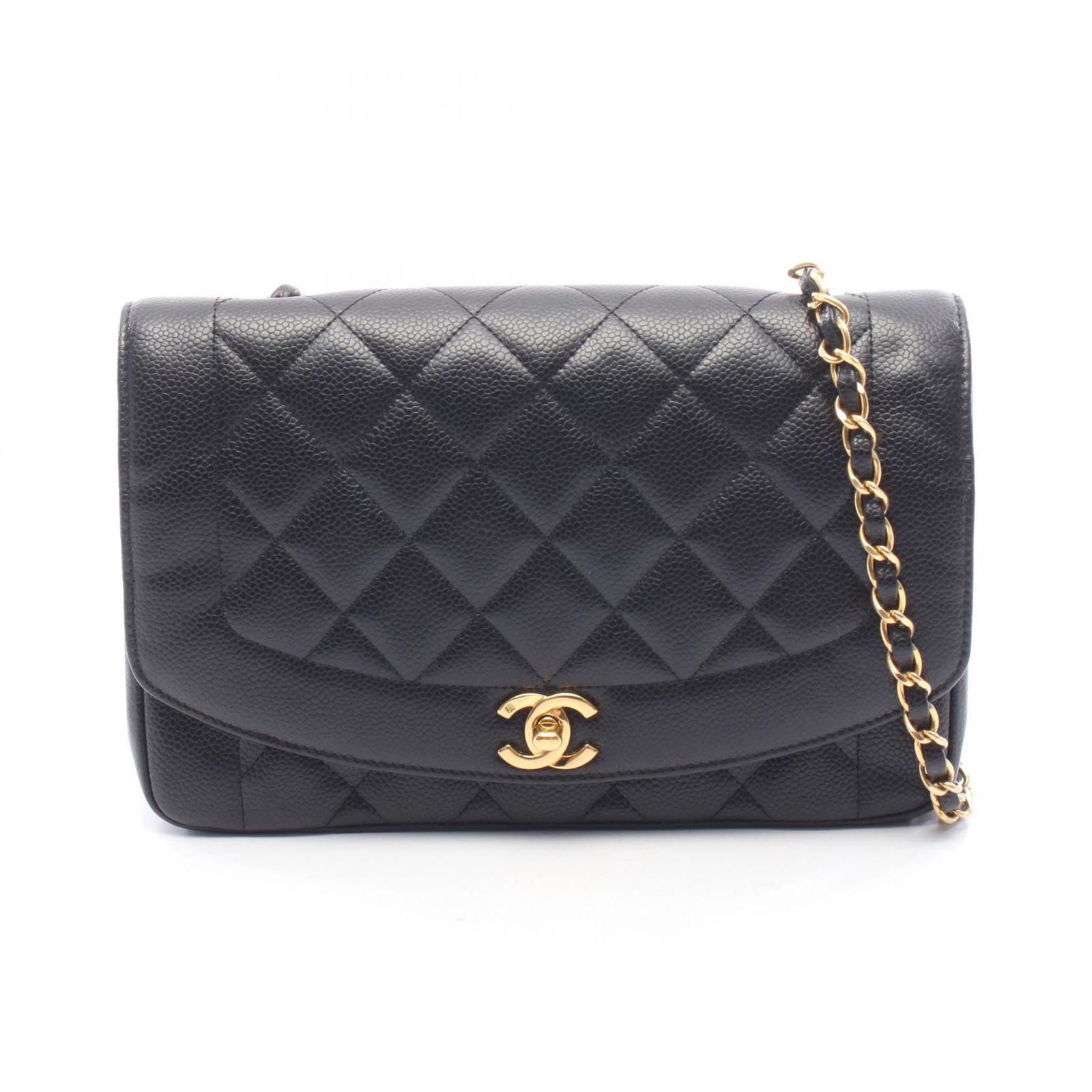 シャネル CHANEL ショルダーバッグ マトラッセ ダイアナフラップ A01165 ブラック キャビアスキン(グレインドカーフ) マトラッセ ダイアナ チェーンショルダー