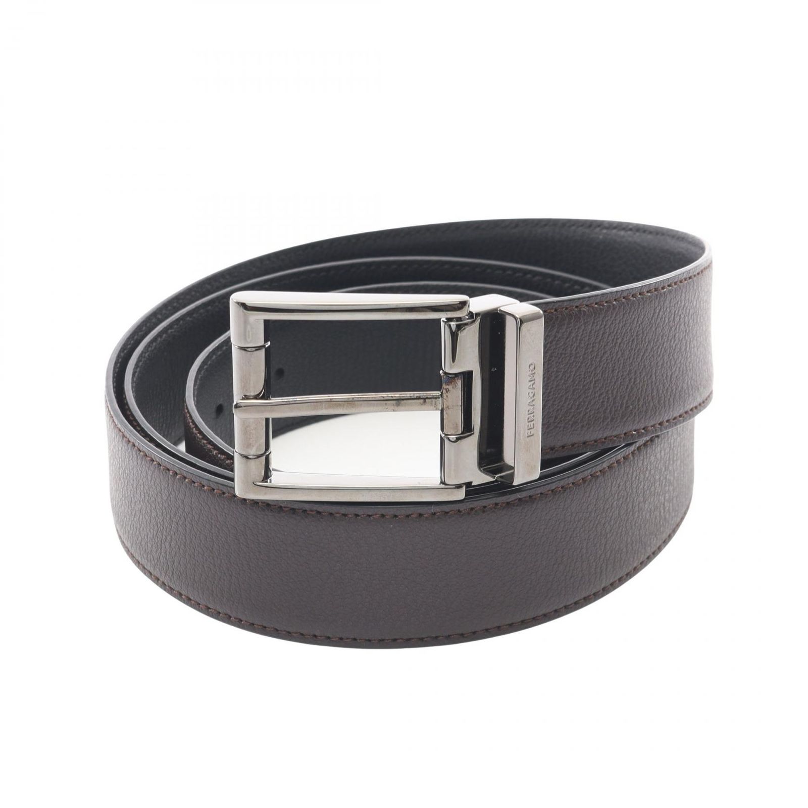 サルヴァトーレフェラガモ Salvatore Ferragamo ベルト シルバー金具 リバーシブル ブラック/ブラウン レザー リバーシブルベルト メンズ Used A